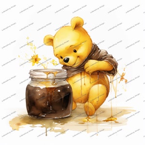 Bär mit Honigglas Png, Honigbär Png, Cartoon Bär Png, Biene Sublimation, Honigbär Aquarell digitale ClipArt, Instant Download
