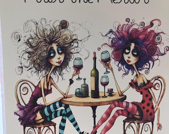Greeting Card - Friends Drinking Merlot