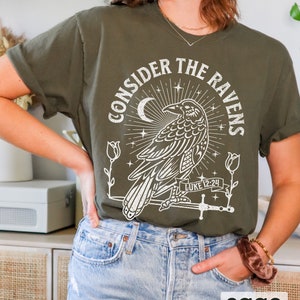 Boho Christian Consider the Ravens Bible Verse Graphic Tee, Trendy Church Shirt, Pastor Appreciation Gift, Christian Apparel, Comfort Colors