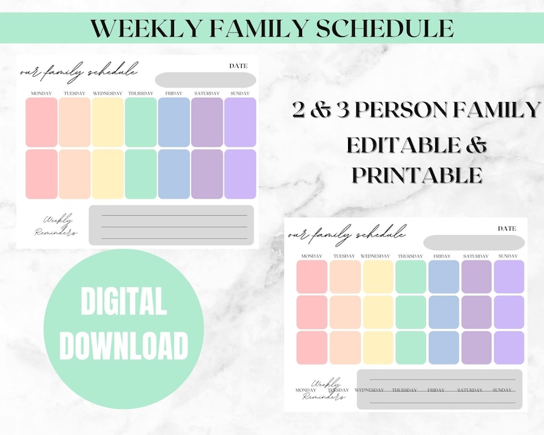 Editable Family Weekly Calendar DIY Dry Erase Calendar Printable Family ...