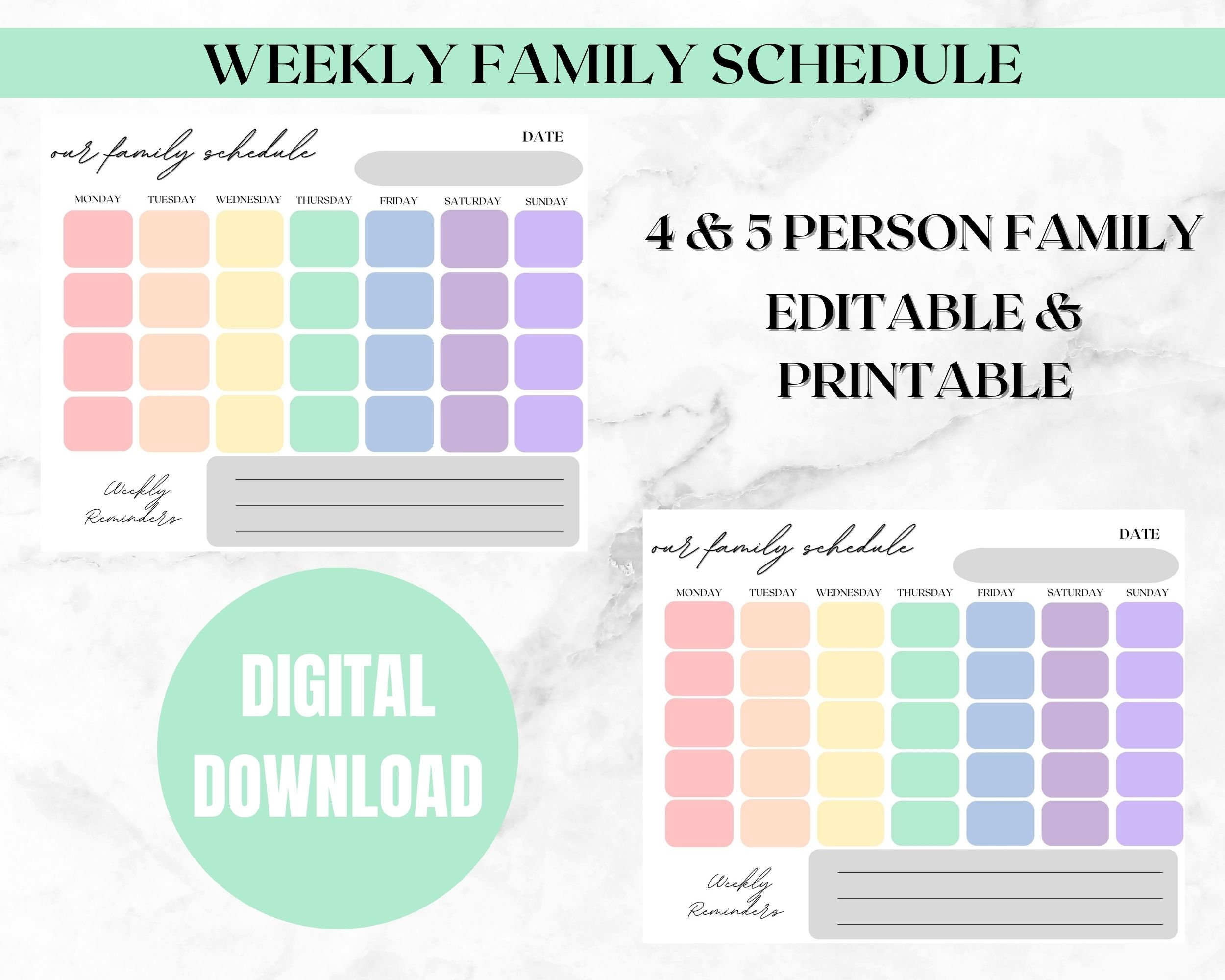 Editable Family Weekly Calendar DIY Dry Erase Calendar Printable Family ...