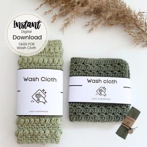 Printable Tags for Wash Cloth & small Tags &quot;Crocheted by me&quot;