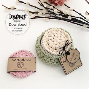 Afdrukbare tags voor scrubbies en kleine tags &quot;Gehaakt door mij&quot;