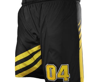 Pantaloncini da basket Blacktop Hornets – Personalizzati – Divisa nera e oro – Abbigliamento sportivo personalizzato per la squadra