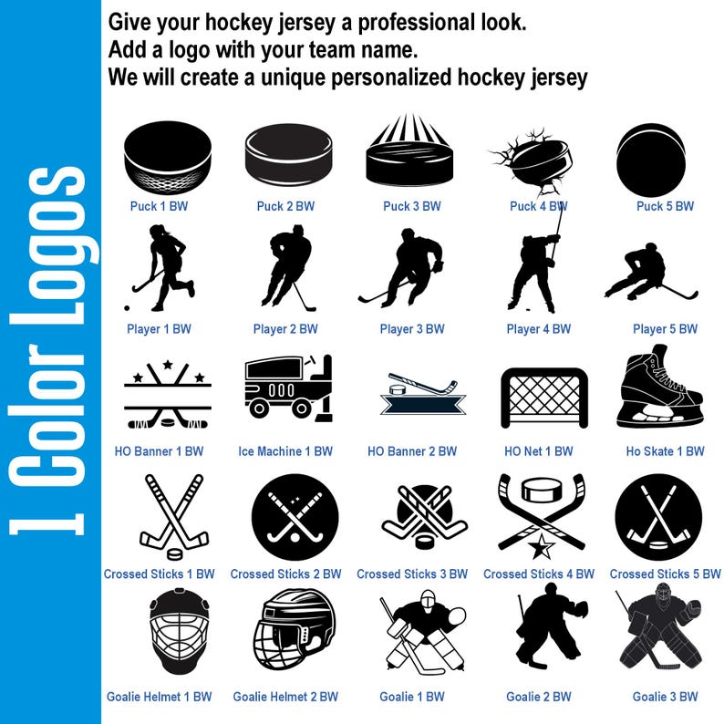 Puede incluir: Una colecci&oacute;n de iconos de hockey en blanco y negro dispuestos en una cuadr&iacute;cula. La imagen presenta varios dise&ntilde;os, incluyendo discos, jugadores, una m&aacute;quina de hielo, una red, un pat&iacute;n, palos cruzados, cascos y porteros con etiquetas.
