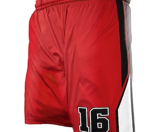 Basketball Shorts – Custom Red Black White Sublimated Uniform, Fully Personalized Team Design