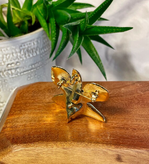 Exotic Vintage Real Amber Royal Orchid 24k Gold D… - image 2