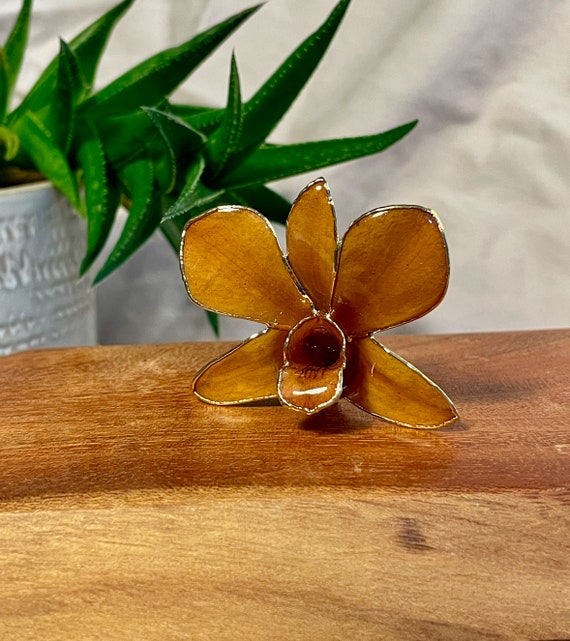 Exotic Vintage Real Amber Royal Orchid 24k Gold D… - image 1