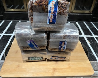 Mushroom Grain Spawn Bags: Sterilized Oats, rye berries, & Sorghum, 5-Pack (1lb each)