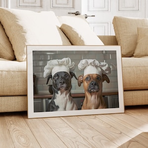 Stampa artistica di cani chef, arredamento da cucina carino, arte da parete per cani divertenti, regalo per cuochi / STAMPATO su carta fotografica premium