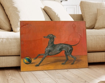 Vintage Greyhound Art Print Playful Dog with Ball Perfect Gift for Pet Lovers Julius Van Blaas Signature  | PRINTED on Luxury Paper