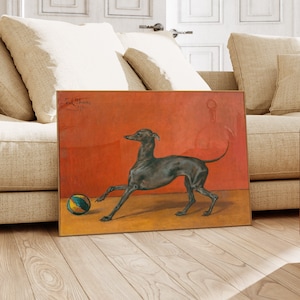 Vintage Greyhound Art Print Playful Dog with Ball Perfect Gift for Pet Lovers Julius Van Blaas Signature  | PRINTED on Luxury Paper