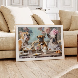 Décoration murale chien Tea Party et bouledogues déguisés | IMPRIMÉ sur du papier photo premium
