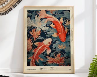 William Morris Koi Fish Art Print - Vintage Botanical and Aquatic Illustration - Elegant Wall Decor PRINTED on Luxury Paper