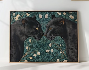 Black Panther Botanical Art Print: Vintage Jungle Illustration