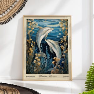 William Morris Dolphins Art Print - Vintage Marine Botanical Wall Decor Poster