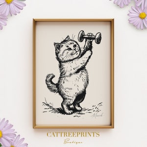 Fitness Cat Print - Whimsical Gym Art  | PRINTED on Luxury Paper