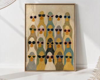 Duck Party Sunglasses Print, Colorful Nursery Animal Art