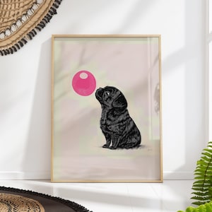 Black Pug Wall Art Funny Dog Print Bubblegum Pet Lover Decor
