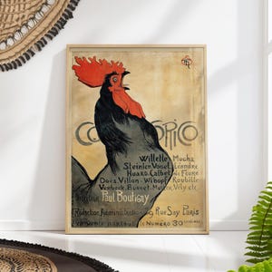 French Rooster Wall Art Print, Vintage Cocorico Poster, Rustic Farmhouse Kitchen Decor