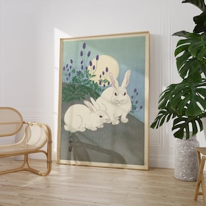 Angry Rabbits Print Vintage Japanese Art Classic Ukiyo-e Animal Poster Asian Wall Decor Koson Ohara Signature | PRINTED on Luxury Paper