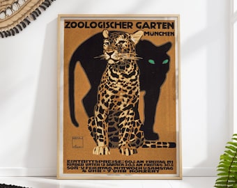 Leopard and Panther Art Print Vintage Zoo Poster Retro Wildlife Wall Decor