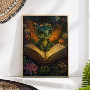 Baby Dragon Poster, Fantasy Book Art Print, Cute Nursery Decor