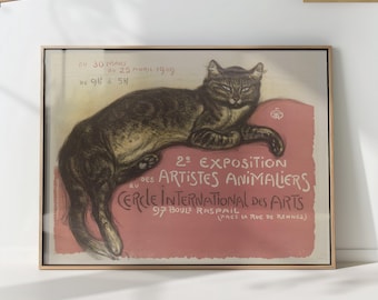 Vintage French Cat Poster, 1909 Art Exhibition Print, Classic Parisian Wall Art, Antique Animal Illustration