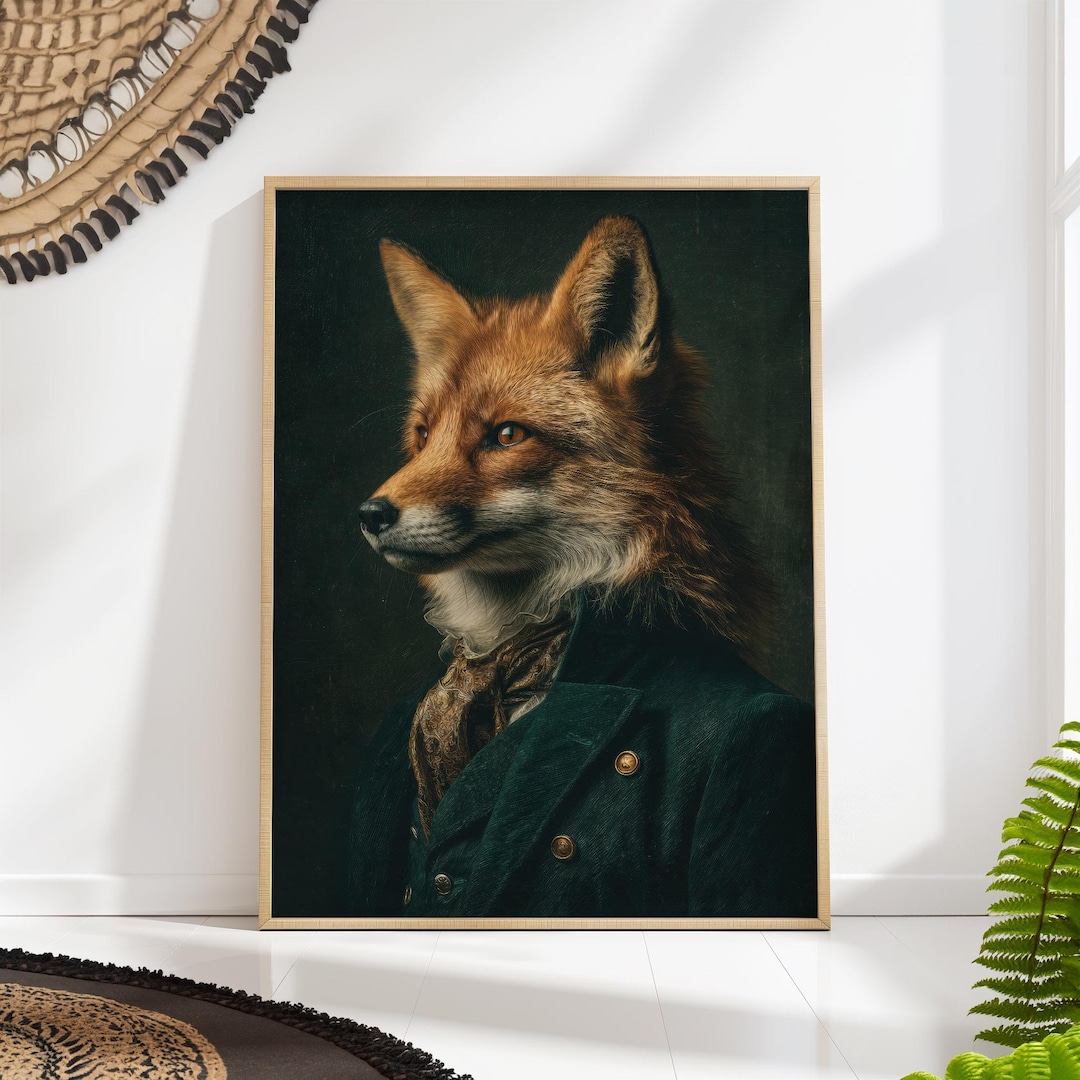 Fox Wall Art Victorian Renaissance Animal Portrait Green Print - Etsy
