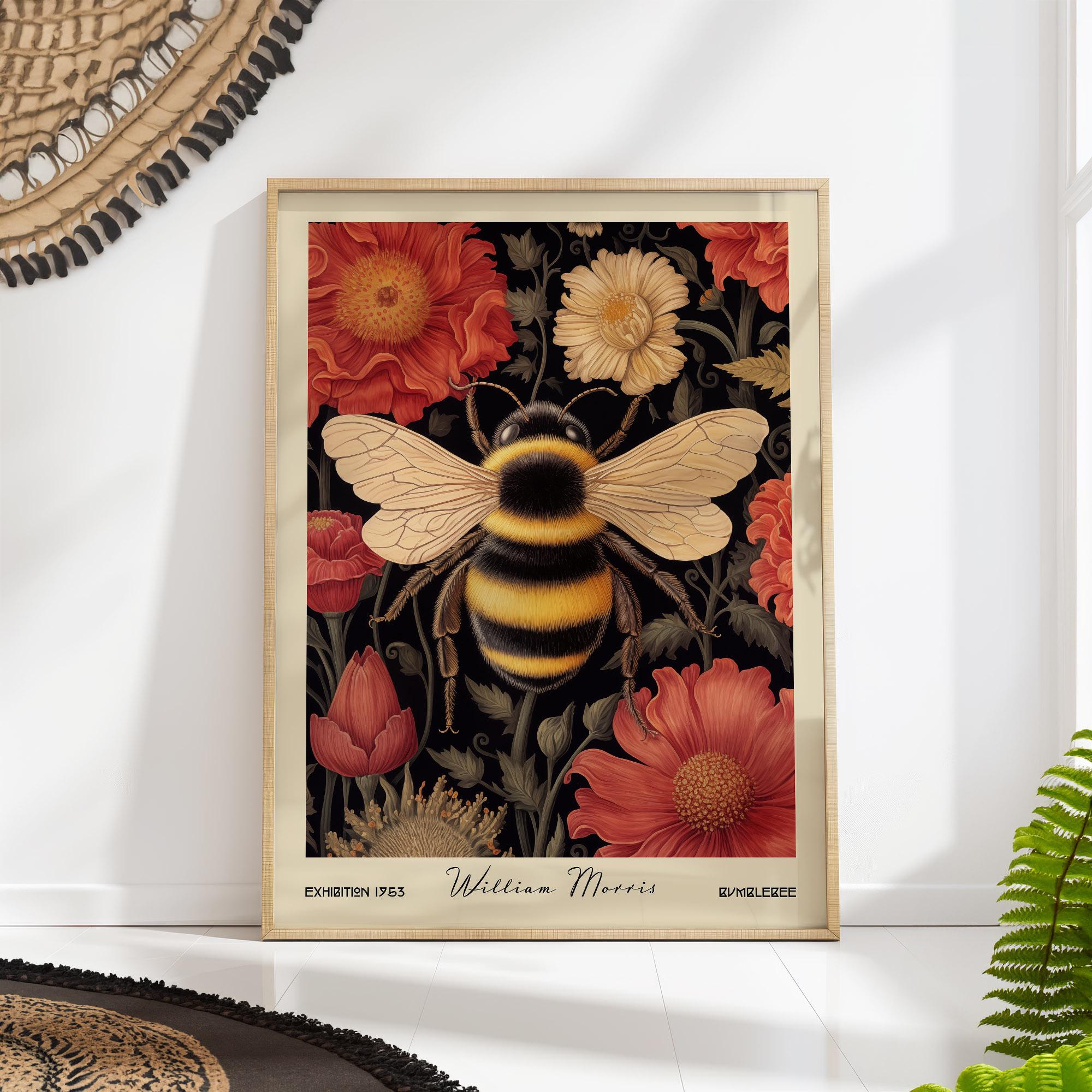 Bumblebee Floral Art Print: Vintage William Morris Style