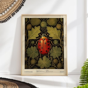 William Morris Ladybug Art Print - Vintage Botanical Illustration - Nature Themed Decor Gift for Insect Lover PRINTED on Luxury Paper