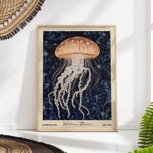 William Morris Jellyfish Poster, Vintage Marine Wall Art, Nautical Nature Decor