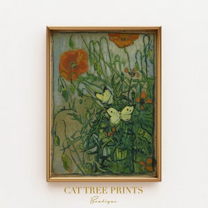 Butterfly Poppy Print Van Gogh Flower Poster Vintage Gift for Insect Lovers | PRINTED on Luxury Paper
