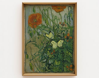 Butterfly Poppy Print Van Gogh Flower Poster Vintage Gift for Insect Lovers | PRINTED on Luxury Paper