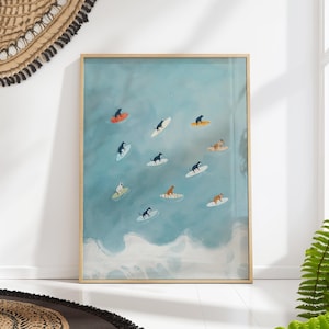 Surfing Dogs Art Print, Beach Illustration, Dog Lovers Gift