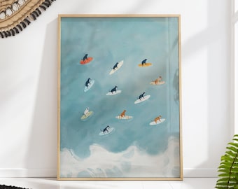Surfing Dogs Art Print, Beach Illustration, Dog Lovers Gift