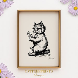 Book Lover Gift Bookworm Cat Print  | PRINTED on Luxury Paper