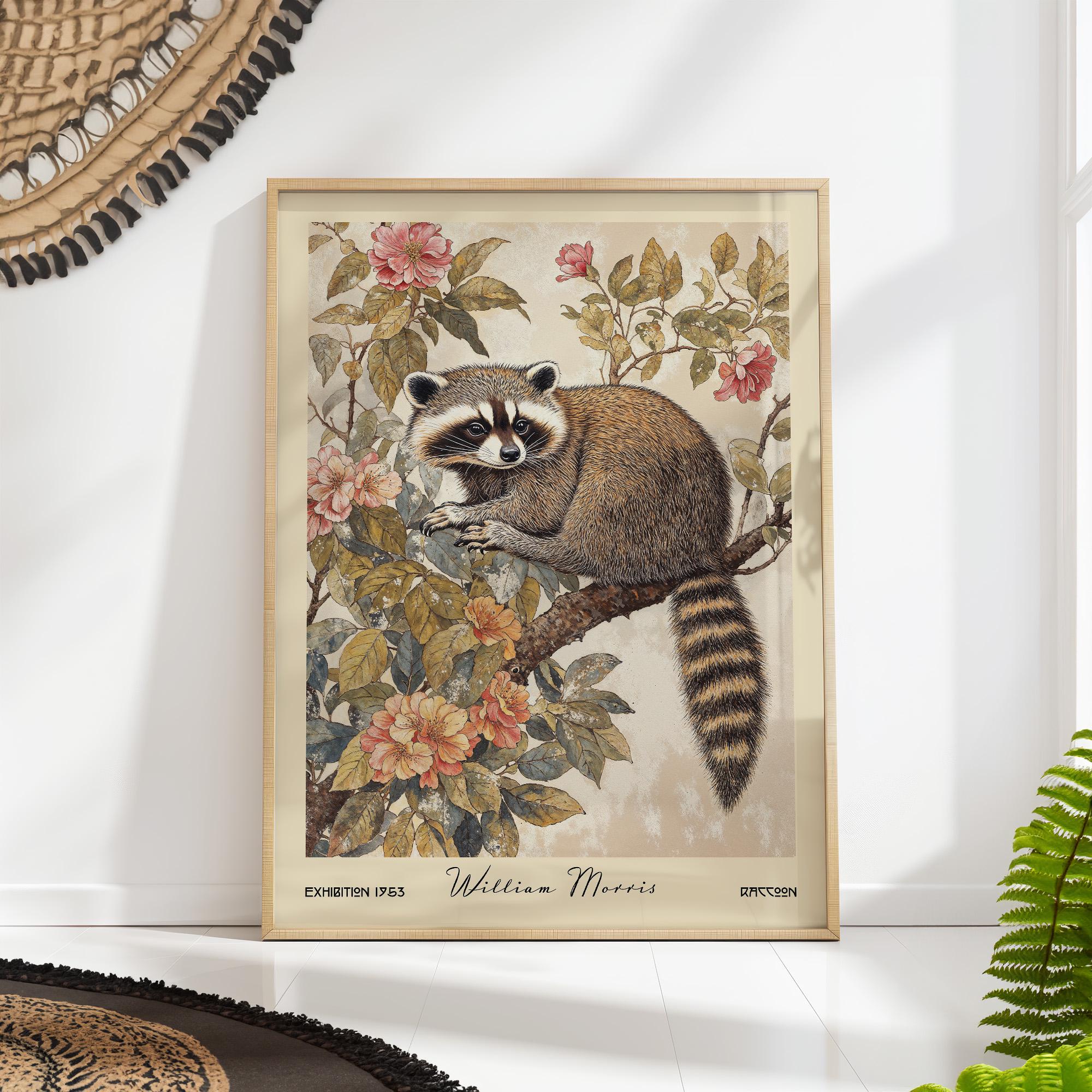 William Morris Raccoon Print, Vintage Woodland Animal Poster, Nature Wall Art