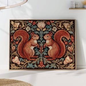 William Morris Squirrel Botanical Wall Art Print - Arts and Crafts Floral Forest Decor