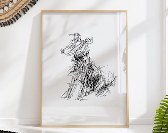 Scribble Dog Print – Minimal Line Art Wall Decor