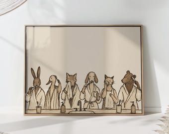 Animals Bathroom Print : Morning Family Friends Wall Art