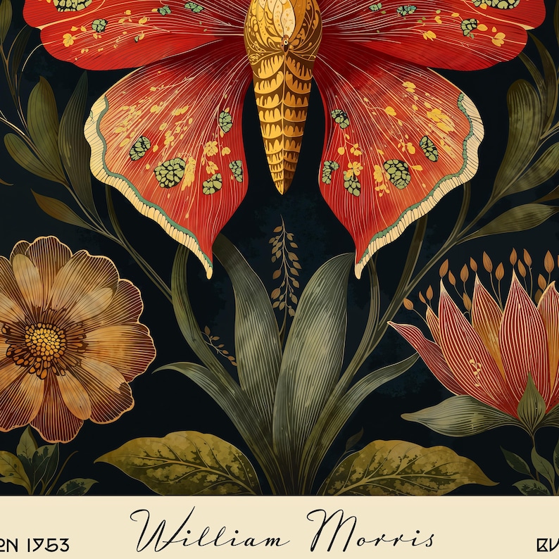 William Morris Butterfly Art Print – Vintage Botanical Wall Decor - Etsy