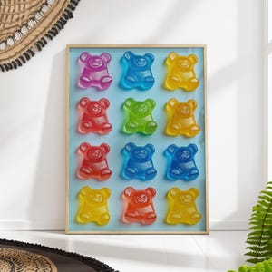 Gummy Bear Wall Art, Colorful Candy Poster, Kawaii Sweet Print, Pop Art Decor for Kitchen or Kids Room