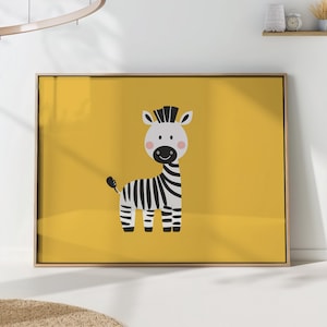 Cute Zebra Nursery Print | Yellow Safari Animal Wall Art | Playful Jungle Kids Bedroom Decor