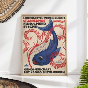 Vintage Fish Market Poster, Koi Fish Advertising Print, Retro Animal Wall Art