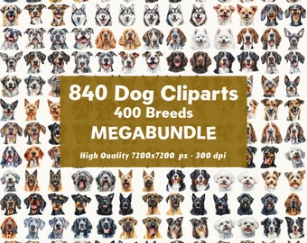 Bundle de 840 chiens, cliparts, aquarelle à sublimation, usage commercial, fichiers PNG