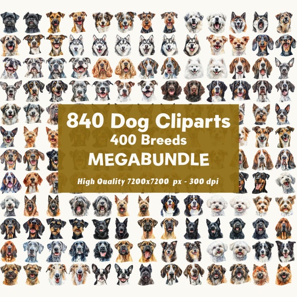 840 Hunde Bundle Cliparts Sublimation Aquarell kommerzielle Nutzung Schneidedateien PNG