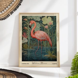 William Morris Flamingo Print - Vintage Botanical Wall Art, Mid-Century Nature Decor