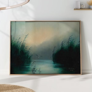 Seagull in Reeds Diefenbach Print Moody Marshland Bird Art Atmospheric Landscape