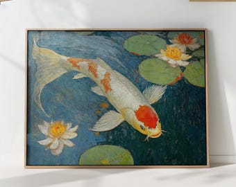 Koi Fish Wall Art - Japanese Zen Decor - Tranquil Nature Print